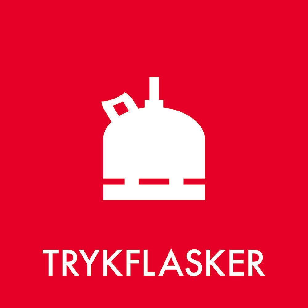 Rød baggrund med hvidt ikon af trykbeholder og teksten "TRYKFLASKER" nedenunder.