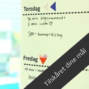 Hvid whiteboardfolie med opgaver for torsdag og fredag. "Tilskåret dine mål" på sort banner.